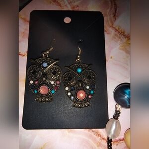 Owl necklace and earrings set